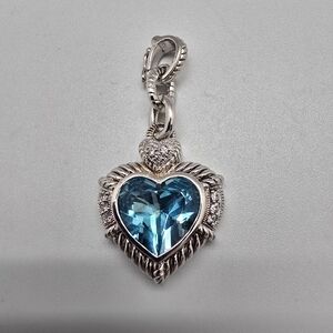 $499 Judith Ripka Blue Topaz CZ accent Sterling Silver Heart Enhancer Pendant